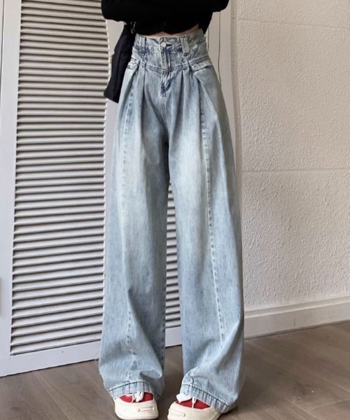 CANVAS+(キャンバスプラス)の「【CANVAS+】デニムタックワイドパンツ(デニムパンツ・レディース・サックスブルー・S/M/L)」の8枚目の写真