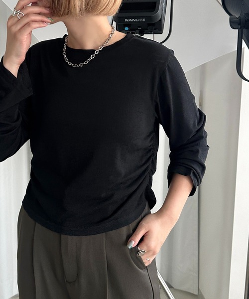 apres jour mignon（アプレジュールミニョン）の「サイドシャーリングシアートップス【ZOZOTOWN限定アイテム】（Tシャツ/カットソー・レディース・チャコールグレー/ブラック/ダークブラウン/オフホワイト/ボルドー・X-LARGE/フリー）」の15枚目の写真