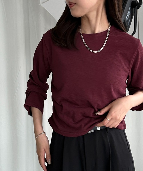 apres jour mignon（アプレジュールミニョン）の「サイドシャーリングシアートップス【ZOZOTOWN限定アイテム】（Tシャツ/カットソー・レディース・チャコールグレー/ブラック/ダークブラウン/オフホワイト/ボルドー・X-LARGE/フリー）」の6枚目の写真