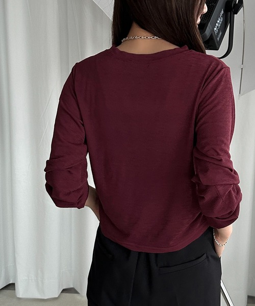 apres jour mignon（アプレジュールミニョン）の「サイドシャーリングシアートップス【ZOZOTOWN限定アイテム】（Tシャツ/カットソー・レディース・チャコールグレー/ブラック/ダークブラウン/オフホワイト/ボルドー・X-LARGE/フリー）」の7枚目の写真
