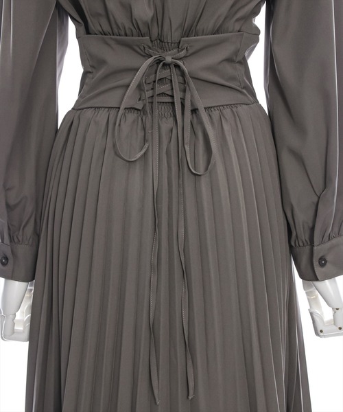 clear（クリア）の「ウエスト切替消シプリーツ長袖ロングワンピース [1着でコーデが完成 大人 フェミニン]≪再入荷≫（ワンピース・レディース・カーキ/ダークブラウン/ライトグレー・F）」の6枚目の写真