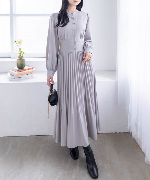 clear（クリア）の「ウエスト切替消シプリーツ長袖ロングワンピース [1着でコーデが完成 大人 フェミニン]≪再入荷≫（ワンピース・レディース・カーキ/ダークブラウン/ライトグレー・F）」の18枚目の写真