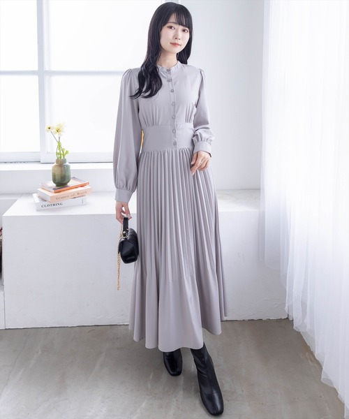 clear（クリア）の「ウエスト切替消シプリーツ長袖ロングワンピース [1着でコーデが完成 大人 フェミニン]≪再入荷≫（ワンピース・レディース・カーキ/ダークブラウン/ライトグレー・F）」の19枚目の写真