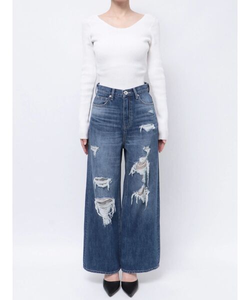 GYDA（ジェイダ）の「ハイウエストダメージレースPatchストレートワイドデニムパンツ（デニムパンツ・レディース・ブルー/ブラック・SMALL/MEDIUM）」の10枚目の写真