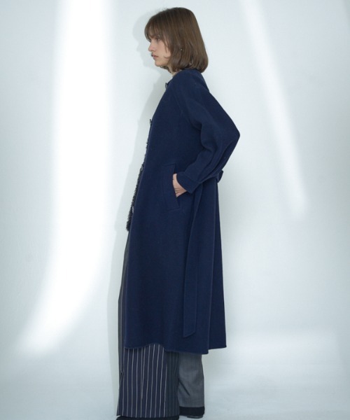 極美品　23AW　定価11万　ミニッツ別注　ダブルフェイス　コート　ネイビー Pierre doubleface coat ピアダブルフェイスコート（ノーカラーコート