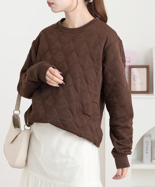 セール】キルティング 薄中綿 ワイド トレーナー（スウェット