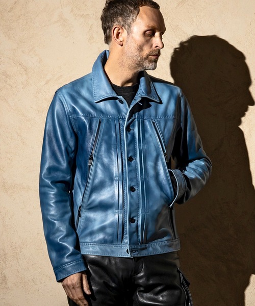 C DIEM（カルペディエム）の「C DIEM(カルペディエム)グラデーションカラー ライダースジャケット レザージャケット（ライダースジャケット・メンズ・ブラウン/グレー/ブルー・M/L）」の3枚目の写真