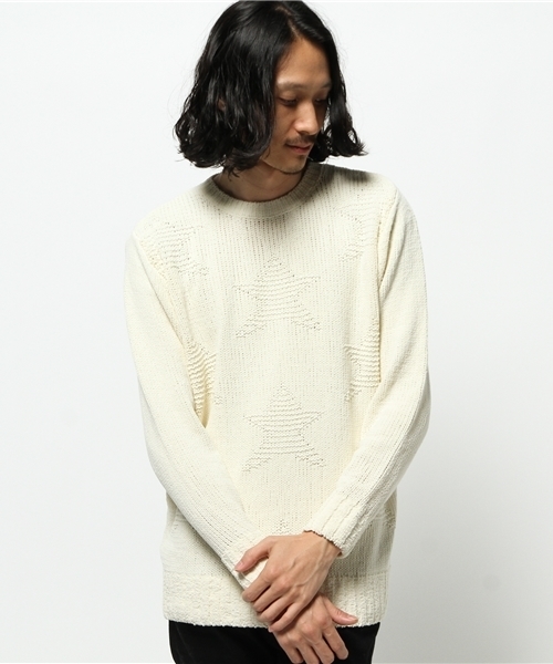 Lui's（ルイス）の「Lui's(ルイス) 星柄ニット（ニット/セーター・メンズ・ホワイト/ブラック・MEDIUM/SMALL）」の2枚目の写真