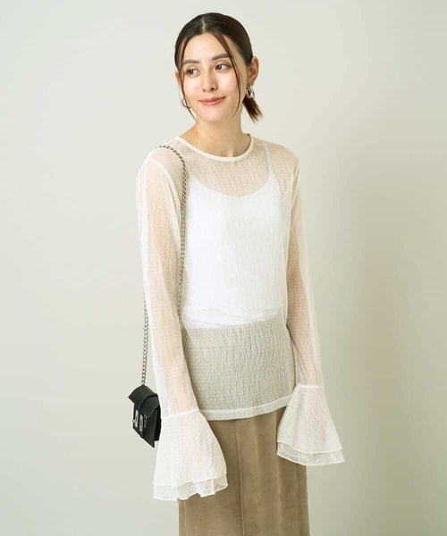 a.v.v（アーヴェヴェ）の「ベルスリーブドットチュールトップス（Tシャツ/カットソー・レディース・アイボリー/ブラック・36/40/38）」の19枚目の写真