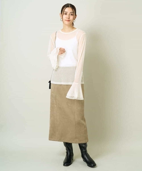 a.v.v（アーヴェヴェ）の「ベルスリーブドットチュールトップス（Tシャツ/カットソー・レディース・アイボリー/ブラック・36/40/38）」の20枚目の写真