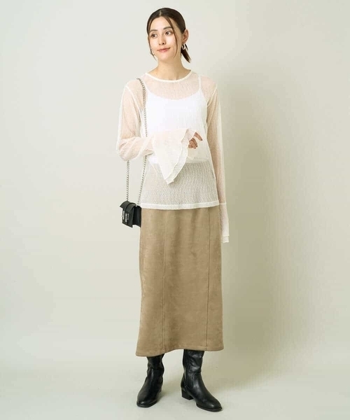 a.v.v（アーヴェヴェ）の「ベルスリーブドットチュールトップス（Tシャツ/カットソー・レディース・アイボリー/ブラック・36/40/38）」の21枚目の写真