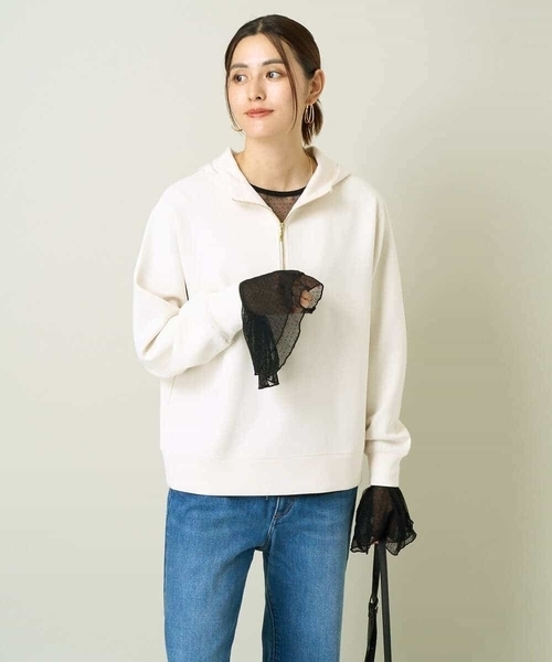 a.v.v（アーヴェヴェ）の「ベルスリーブドットチュールトップス（Tシャツ/カットソー・レディース・アイボリー/ブラック・36/40/38）」の5枚目の写真