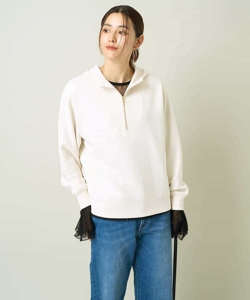 a.v.v（アーヴェヴェ）の「ベルスリーブドットチュールトップス（Tシャツ/カットソー・レディース・アイボリー/ブラック・36/40/38）」の6枚目の写真