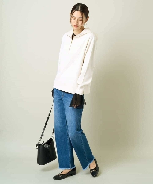 a.v.v（アーヴェヴェ）の「ベルスリーブドットチュールトップス（Tシャツ/カットソー・レディース・アイボリー/ブラック・36/40/38）」の8枚目の写真