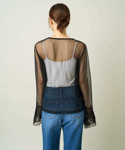 a.v.v（アーヴェヴェ）の「ベルスリーブドットチュールトップス（Tシャツ/カットソー・レディース・アイボリー/ブラック・36/40/38）」の11枚目の写真