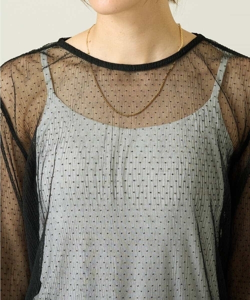 a.v.v（アーヴェヴェ）の「ベルスリーブドットチュールトップス（Tシャツ/カットソー・レディース・アイボリー/ブラック・36/40/38）」の12枚目の写真