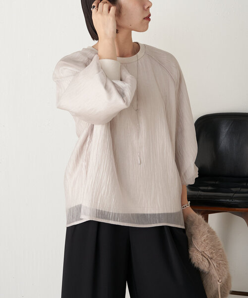 Jena espace merveilleux（ジェナ　エスパスメルヴェイユ）の「シアーレイヤードプルオーバー（Tシャツ/カットソー・レディース・ベージュ/カーキ/グレー・FREE）」の21枚目の写真