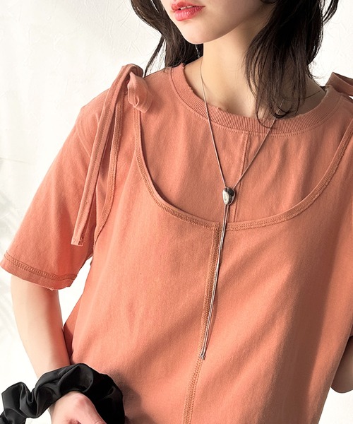 classicalelf（クラシカルエルフ）の「レイヤード感が可愛い♪上級見えマルチウェイ綿100％Tシャツ（Tシャツ/カットソー・レディース・オレンジ/モカ/チャコール/ライトグレー/ホワイト/ブラック・LARGE/MEDIUM/SMALL/X-LARGE）」の6枚目の写真