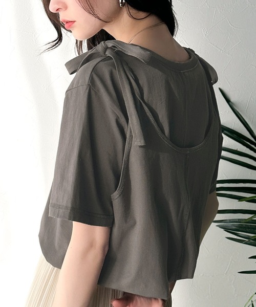 classicalelf（クラシカルエルフ）の「レイヤード感が可愛い♪上級見えマルチウェイ綿100％Tシャツ（Tシャツ/カットソー・レディース・オレンジ/モカ/チャコール/ライトグレー/ホワイト/ブラック・LARGE/MEDIUM/SMALL/X-LARGE）」の4枚目の写真