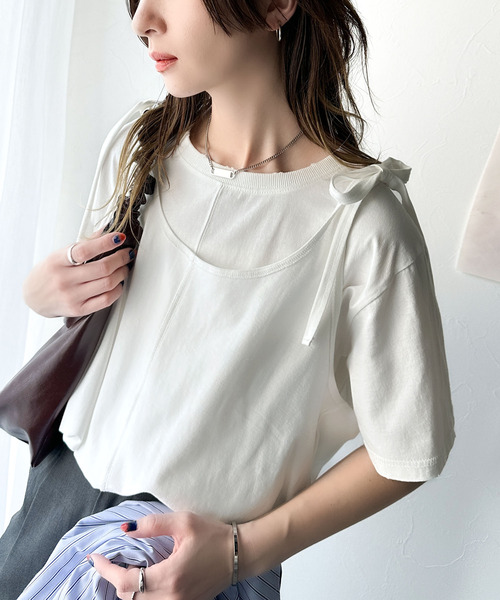 classicalelf（クラシカルエルフ）の「レイヤード感が可愛い♪上級見えマルチウェイ綿100％Tシャツ（Tシャツ/カットソー・レディース・オレンジ/モカ/チャコール/ライトグレー/ホワイト/ブラック・LARGE/MEDIUM/SMALL/X-LARGE）」の19枚目の写真