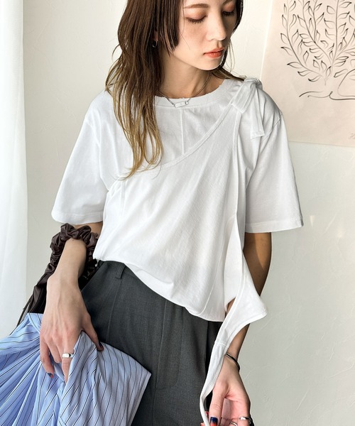 classicalelf（クラシカルエルフ）の「レイヤード感が可愛い♪上級見えマルチウェイ綿100％Tシャツ（Tシャツ/カットソー・レディース・オレンジ/モカ/チャコール/ライトグレー/ホワイト/ブラック・LARGE/MEDIUM/SMALL/X-LARGE）」の7枚目の写真