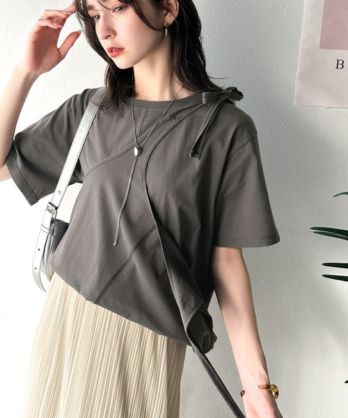 classicalelf（クラシカルエルフ）の「レイヤード感が可愛い♪上級見えマルチウェイ綿100％Tシャツ（Tシャツ/カットソー・レディース・オレンジ/モカ/チャコール/ライトグレー/ホワイト/ブラック・LARGE/MEDIUM/SMALL/X-LARGE）」の15枚目の写真