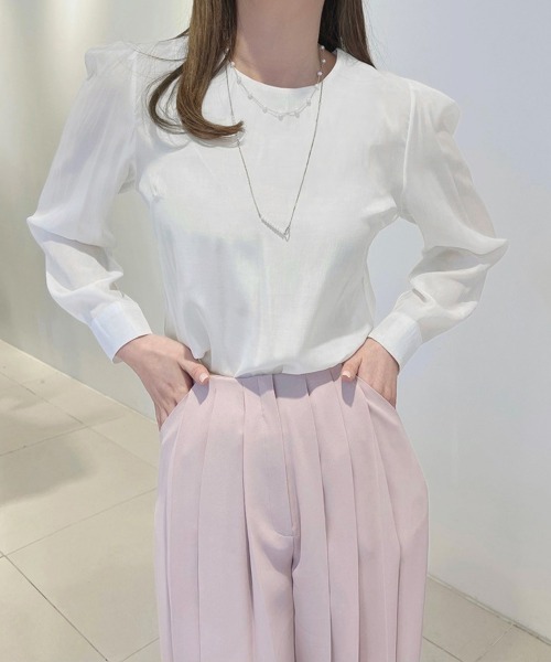 Miniministore(ミニミニストア)の「タックスリーブブラウス長袖韓国風トップス(シャツ/ブラウス・レディース・ピンクベージュ/ミント/ホワイト・FREE)」の2枚目の写真