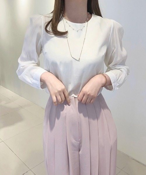 Miniministore(ミニミニストア)の「タックスリーブブラウス長袖韓国風トップス(シャツ/ブラウス・レディース・ピンクベージュ/ミント/ホワイト・FREE)」の4枚目の写真