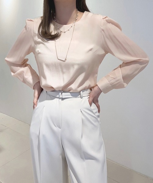 Miniministore(ミニミニストア)の「タックスリーブブラウス長袖韓国風トップス(シャツ/ブラウス・レディース・ピンクベージュ/ミント/ホワイト・FREE)」の8枚目の写真
