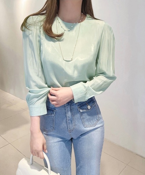 Miniministore(ミニミニストア)の「タックスリーブブラウス長袖韓国風トップス(シャツ/ブラウス・レディース・ピンクベージュ/ミント/ホワイト・FREE)」の19枚目の写真