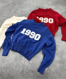 【jiasecond.】フロントロゴニットトップス / トップス ニット ロゴ クロップド ショート プルオーバー 長袖 ブルー アイボリー レッド ZOZOTOWN限定