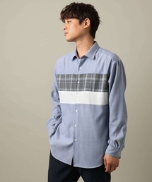 【こなれシャツ】パネル切替 起毛シャツ(デザテクシリーズ）