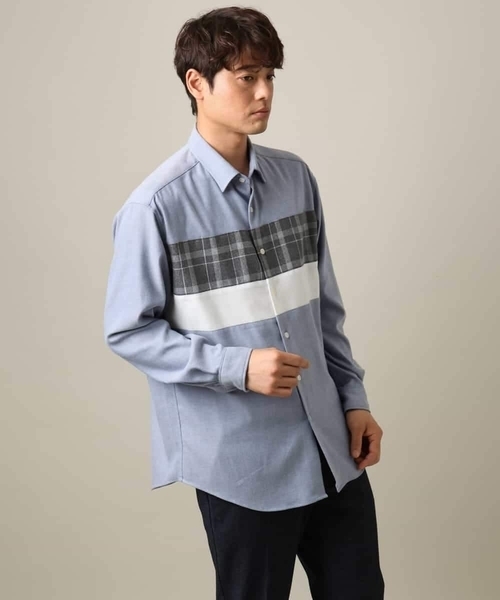 a.v.v（アーヴェヴェ）の「【こなれシャツ】パネル切替 起毛シャツ(デザテクシリーズ）（シャツ/ブラウス・メンズ・ダークインディゴブルー/ホワイト・46/48/50/44）」の5枚目の写真