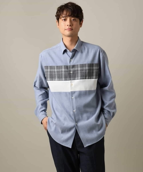 a.v.v（アーヴェヴェ）の「【こなれシャツ】パネル切替 起毛シャツ(デザテクシリーズ）（シャツ/ブラウス・メンズ・ダークインディゴブルー/ホワイト・46/48/50/44）」の6枚目の写真