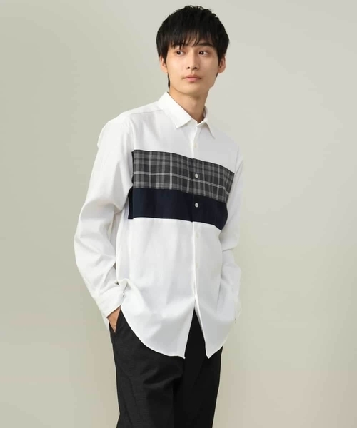 a.v.v（アーヴェヴェ）の「【こなれシャツ】パネル切替 起毛シャツ(デザテクシリーズ）（シャツ/ブラウス・メンズ・ダークインディゴブルー/ホワイト・46/48/50/44）」の9枚目の写真