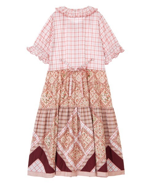 【セール】薔薇格子プリントパッチワークワンピース（ワンピース）｜PINK HOUSE（ピンクハウス）