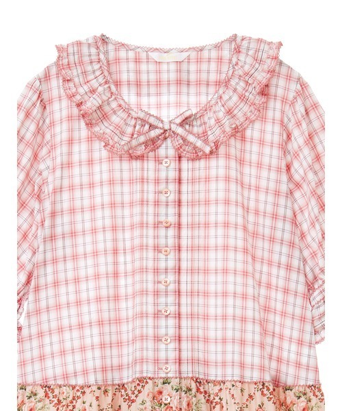 【セール】薔薇格子プリントパッチワークワンピース（ワンピース）｜PINK HOUSE（ピンクハウス）