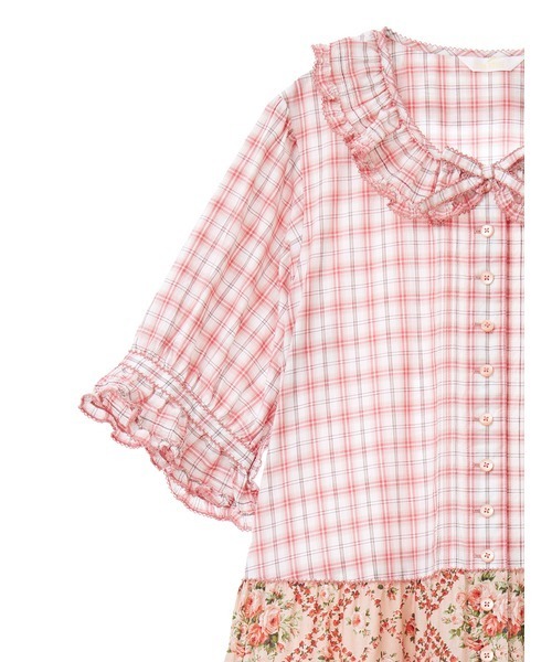 【セール】薔薇格子プリントパッチワークワンピース（ワンピース）｜PINK HOUSE（ピンクハウス）