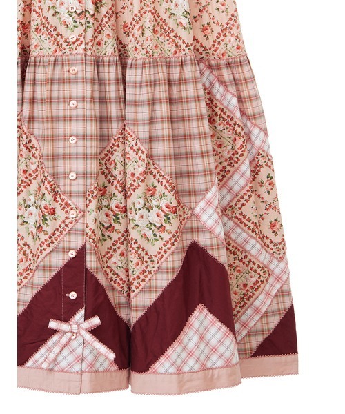 【セール】薔薇格子プリントパッチワークワンピース（ワンピース）｜PINK HOUSE（ピンクハウス）