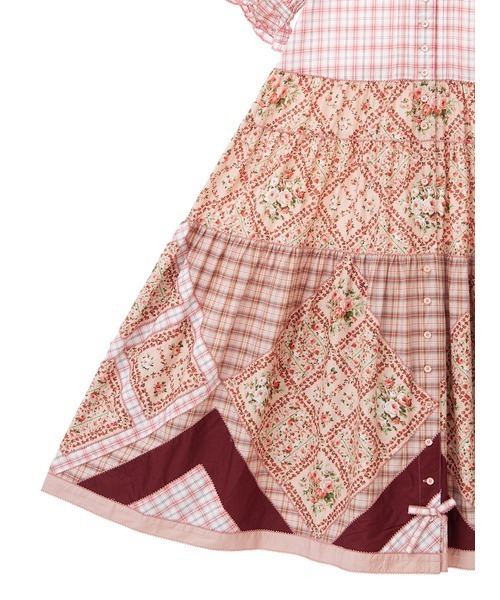 【セール】薔薇格子プリントパッチワークワンピース（ワンピース）｜PINK HOUSE（ピンクハウス）