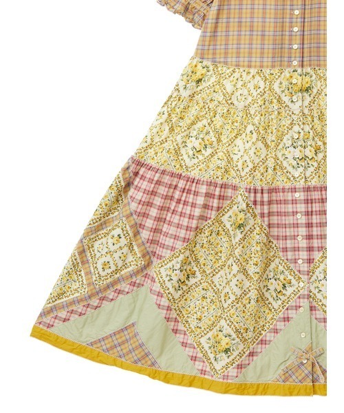 【セール】薔薇格子プリントパッチワークワンピース（ワンピース）｜PINK HOUSE（ピンクハウス）