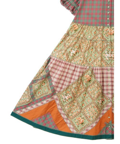 【セール】薔薇格子プリントパッチワークワンピース（ワンピース）｜PINK HOUSE（ピンクハウス）