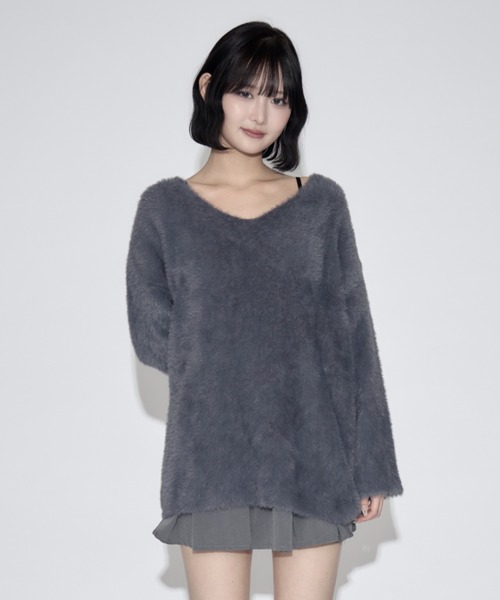 tinkerend(ティンカーエンド)の「Round Neck Shaggy Knit / ラウンドネックシャギーニット ミニワンピ(ニット/セーター・レディース・グレー/ピンク/ホワイト/ブラック・FREE)」の4枚目の写真