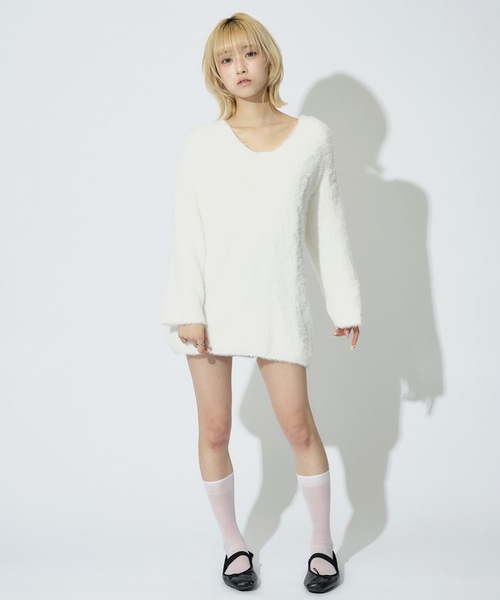 tinkerend(ティンカーエンド)の「Round Neck Shaggy Knit / ラウンドネックシャギーニット ミニワンピ(ニット/セーター・レディース・グレー/ピンク/ホワイト/ブラック・FREE)」の13枚目の写真