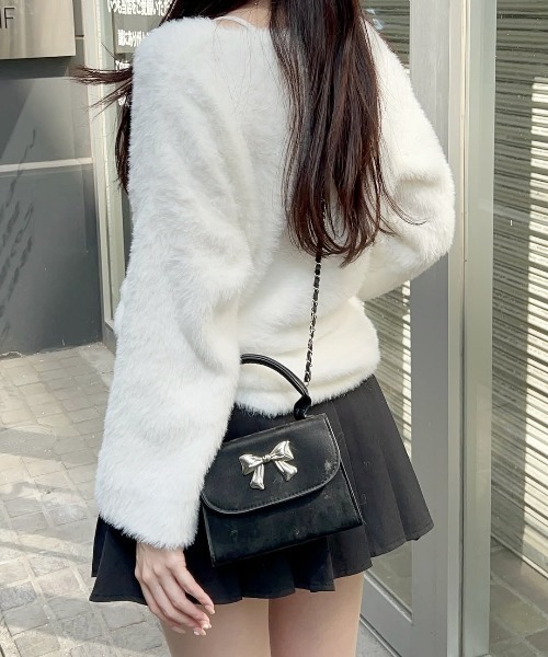 tinkerend(ティンカーエンド)の「Round Neck Shaggy Knit / ラウンドネックシャギーニット ミニワンピ(ニット/セーター・レディース・グレー/ピンク/ホワイト/ブラック・FREE)」の14枚目の写真