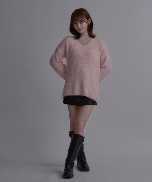 tinkerend(ティンカーエンド)の「Round Neck Shaggy Knit / ラウンドネックシャギーニット ミニワンピ(ニット/セーター・レディース・グレー/ピンク/ホワイト/ブラック・FREE)」の19枚目の写真