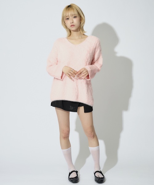 tinkerend(ティンカーエンド)の「Round Neck Shaggy Knit / ラウンドネックシャギーニット ミニワンピ(ニット/セーター・レディース・グレー/ピンク/ホワイト/ブラック・FREE)」の5枚目の写真