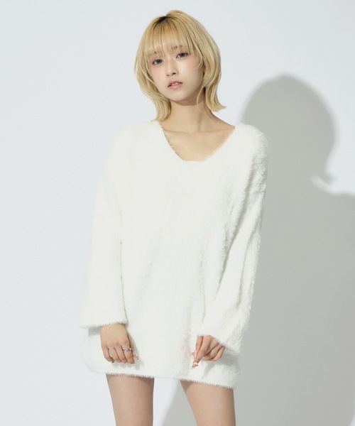 tinkerend(ティンカーエンド)の「Round Neck Shaggy Knit / ラウンドネックシャギーニット ミニワンピ(ニット/セーター・レディース・グレー/ピンク/ホワイト/ブラック・FREE)」の7枚目の写真