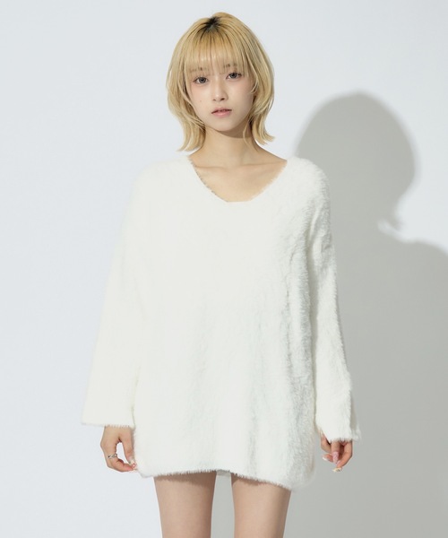 tinkerend(ティンカーエンド)の「Round Neck Shaggy Knit / ラウンドネックシャギーニット ミニワンピ(ニット/セーター・レディース・グレー/ピンク/ホワイト/ブラック・FREE)」の8枚目の写真