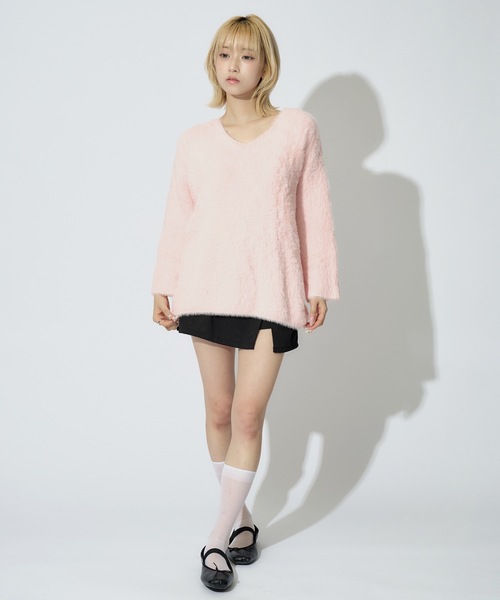 tinkerend(ティンカーエンド)の「Round Neck Shaggy Knit / ラウンドネックシャギーニット ミニワンピ(ニット/セーター・レディース・グレー/ピンク/ホワイト/ブラック・FREE)」の6枚目の写真